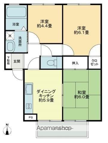 フォブールナカト(3DK/1階)の間取り写真
