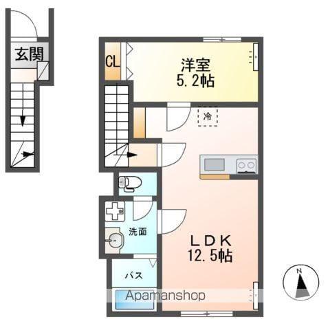 つくば市大曽根アパート2(1LDK/2階)の間取り写真