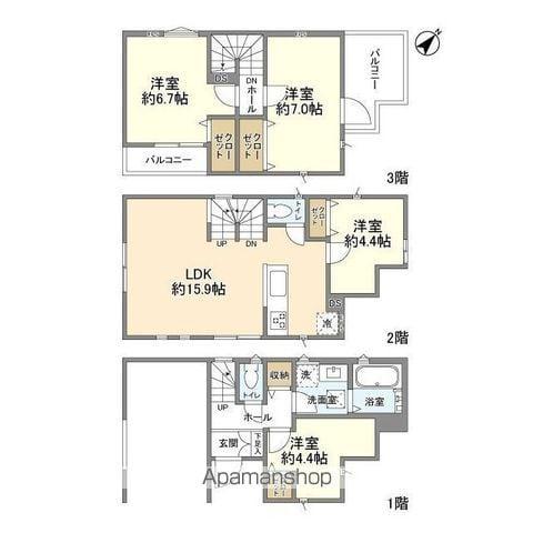 湘南新宿ライン宇須 戸塚駅 バス乗車時間:20分 下岡津バス停で下車 徒歩5分 3階建 築3年(4LDK)の間取り写真