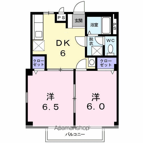 メルベーユ宮A(2DK/1階)の間取り写真