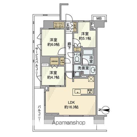 プラウド東陽町サウス(3LDK/3階)の間取り写真