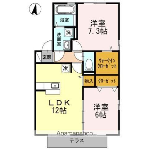 メルベーユB棟(2LDK/1階)の間取り写真