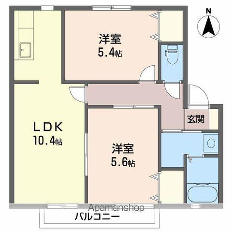 ウィンディアUWABARA B棟(2LDK/2階)の間取り写真