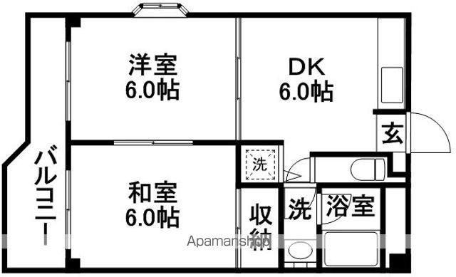 パークホームズ日の出(2DK/3階)の間取り写真