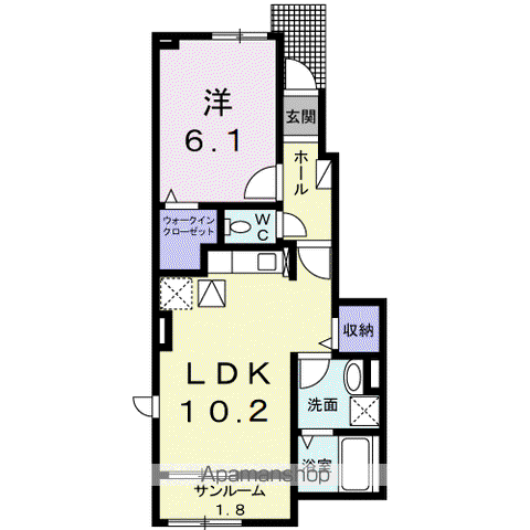 エスポアール姫路東(1LDK/1階)の間取り写真