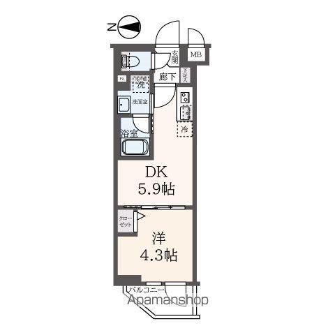 ハーモニーレジデンス東新宿(1DK/1階)の間取り写真