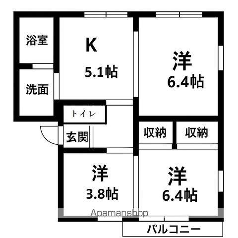 メゾンドールE舘(3K/1階)の間取り写真