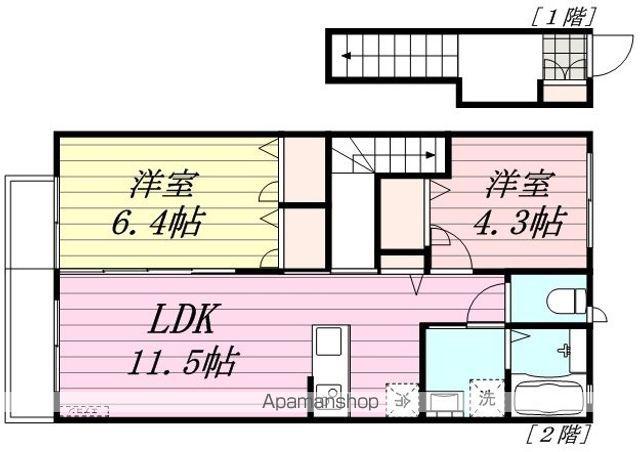 BELL21南仙台(2LDK/2階)の間取り写真