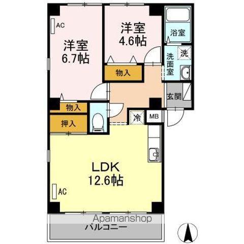 フィネス三条(2LDK/2階)の間取り写真