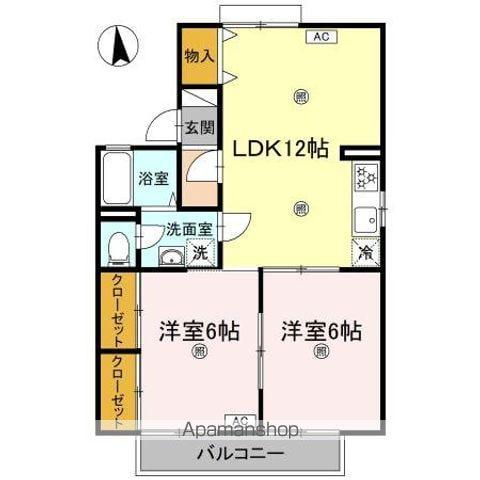 パラシオ樹太A号棟(2LDK/2階)の間取り写真