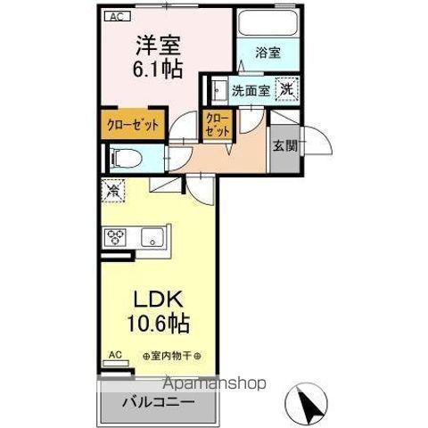 ライフコア南俣(1LDK/2階)の間取り写真