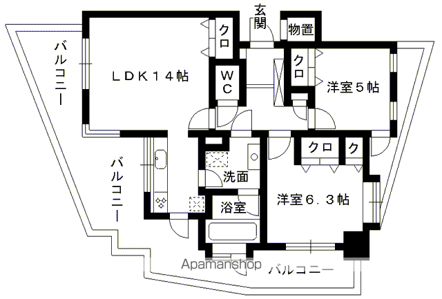 サンリヤン県庁前3(2LDK/3階)の間取り写真