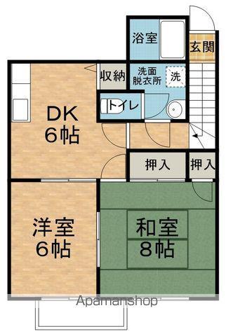 シャイニーヒルズ安曇野(2DK/2階)の間取り写真