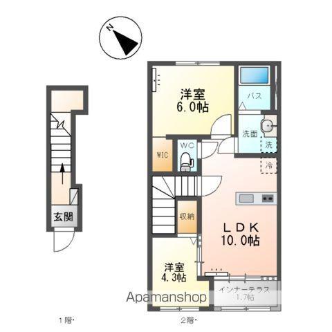 岡部アパート(2LDK/2階)の間取り写真