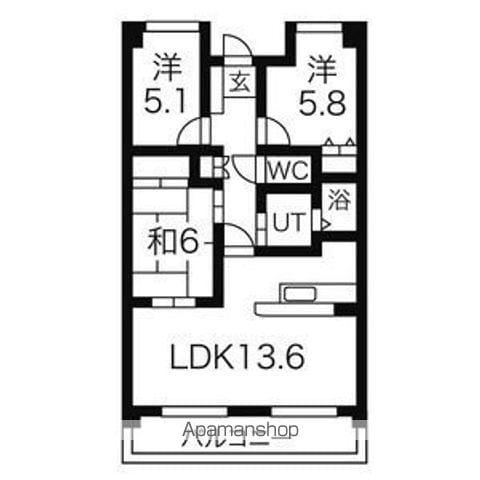 ア・レーズ平子(3LDK/4階)の間取り写真
