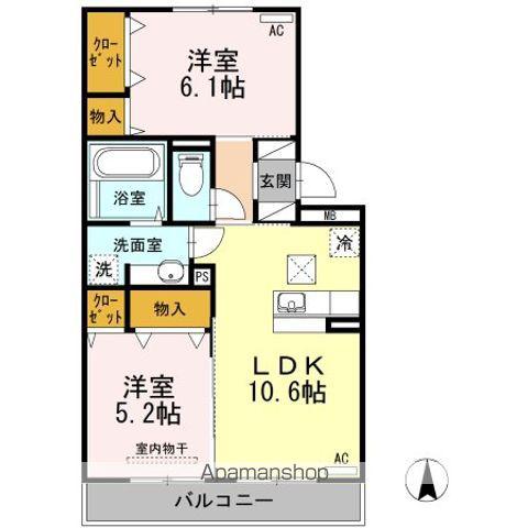 セジュールHIYORⅢ(2LDK/1階)の間取り写真