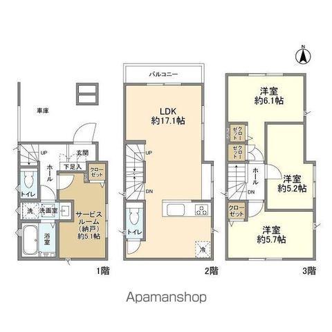 武蔵野線 東浦和駅 徒歩14分 3階建 築3年(3SLDK)の間取り写真