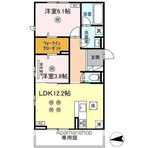 PURE WIND GARDEN A棟(2LDK/1階)の間取り写真