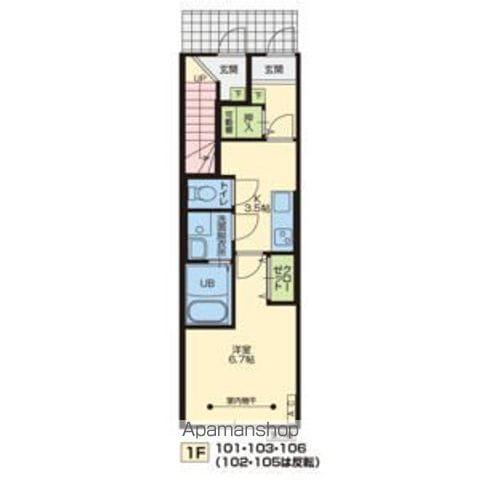 オークB(1K/1階)の間取り写真