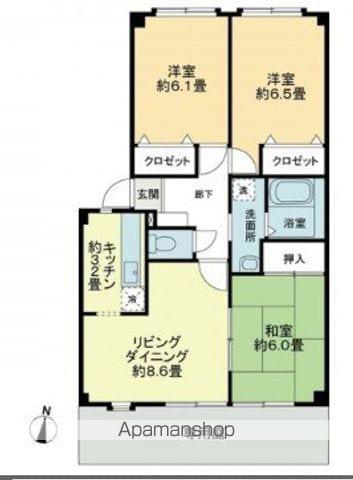 フォブール北井門A棟(3LDK/1階)の間取り写真