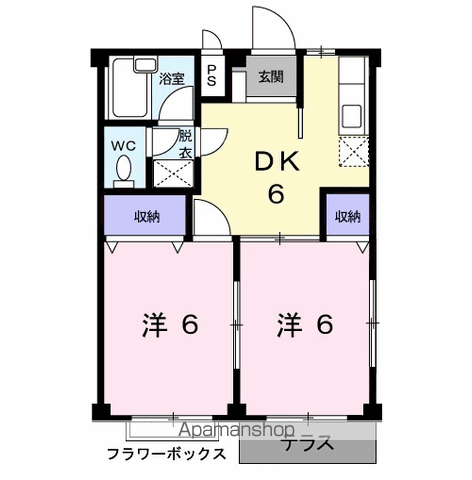 レジデンスタナカB(2DK/1階)の間取り写真