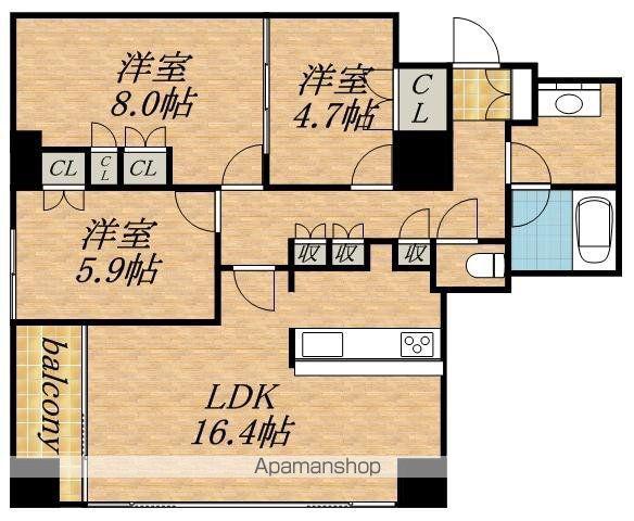 グランカーサ裏参道(3LDK/12階)の間取り写真