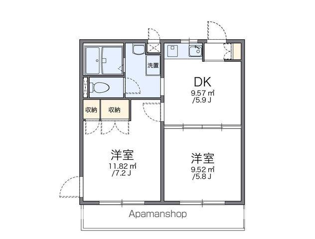 レオパレスサンローゼB(2DK/2階)の間取り写真