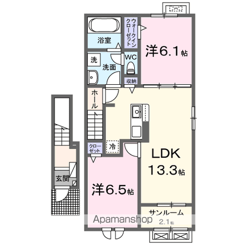 レジデンスAK長久Ⅱ(2LDK/2階)の間取り写真