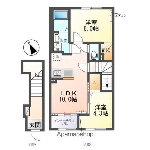 柏市篠籠田 アパート(2LDK/2階)の間取り写真