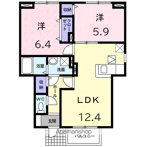 さくらヒルズⅡ(2LDK/1階)の間取り写真