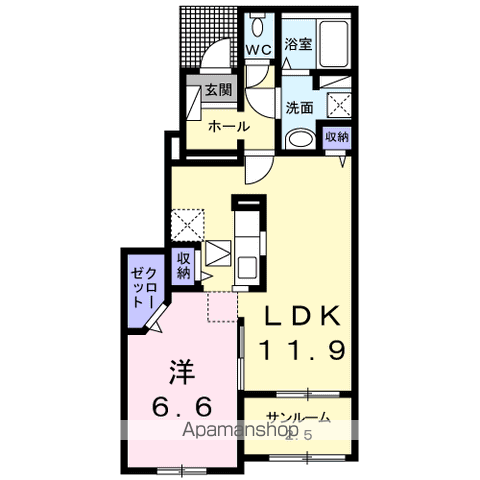クラール土器町C(1LDK/1階)の間取り写真