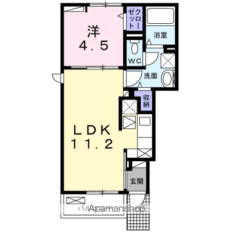 ヤングウッズ柏の葉Ⅰ(1LDK/1階)の間取り写真