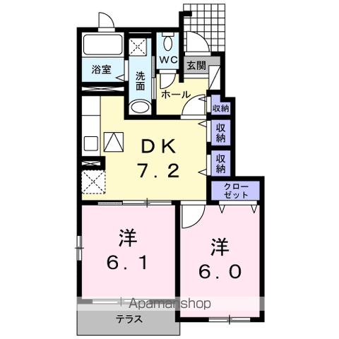 アドラブールA(2DK/1階)の間取り写真