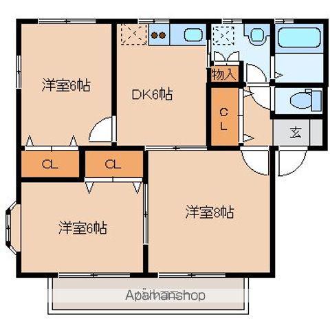 ファミーユ上飯田Ⅱ(3DK/2階)の間取り写真