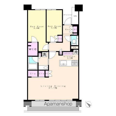 HARUMI FLAG PARK VILLAGE A棟(2LDK/12階)の間取り写真