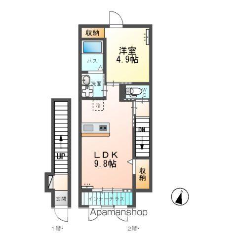高尾崎 NEW TOWN LA・TERRE H(1LDK/2階)の間取り写真