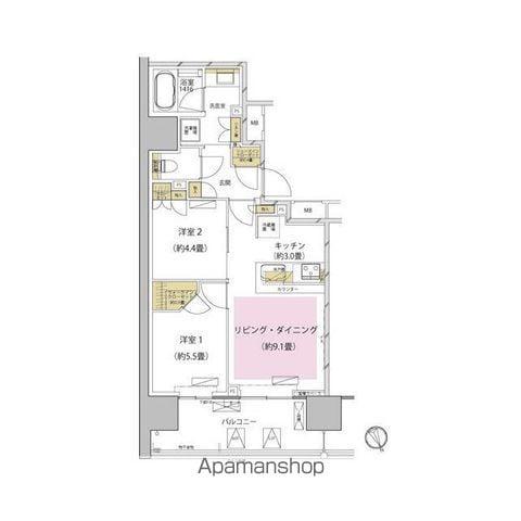 ザ・パークハウス渋谷美竹(2LDK/6階)の間取り写真