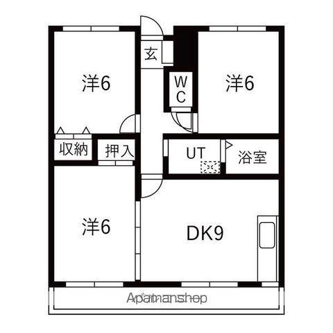グレース篠木Ⅲ(3DK/4階)の間取り写真