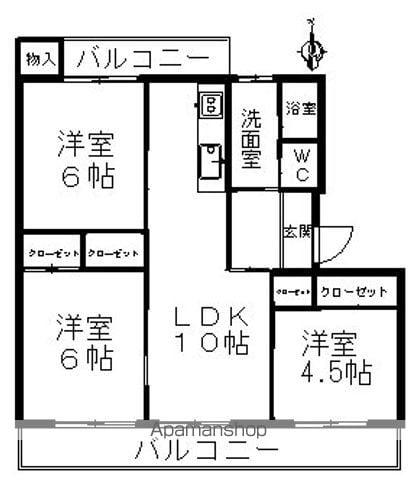 おかたコーポ(3LDK/4階)の間取り写真