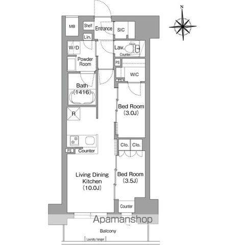 コンフォリア・リヴ博労町一丁目Q(2LDK/4階)の間取り写真