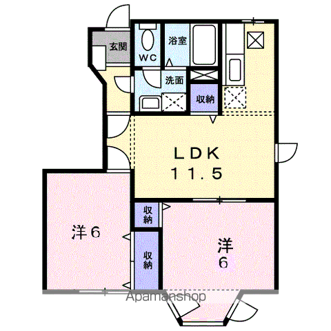 グリーンヒル山下A(2LDK/1階)の間取り写真