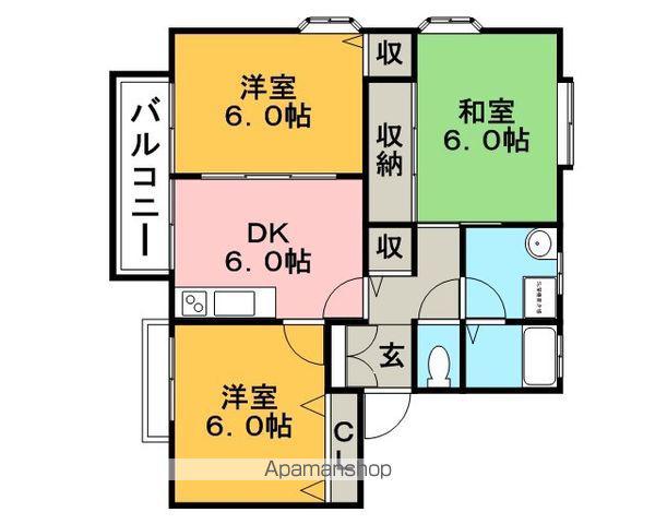 フォンテーヌ宮ノ陣ⅡC(3DK/1階)の間取り写真