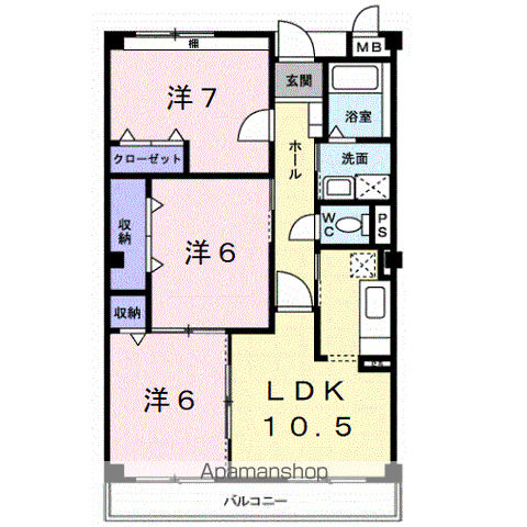 カーサグリーンⅡ(3LDK/1階)の間取り写真