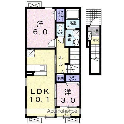 リリーハイツ富竹 C(2LDK/2階)の間取り写真