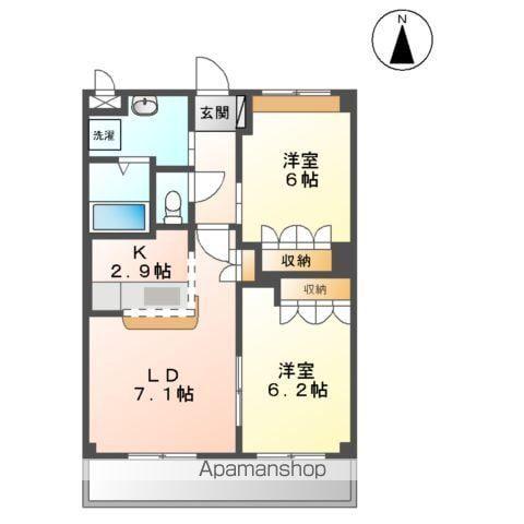 コンフォルト鳳麟(2LDK/2階)の間取り写真
