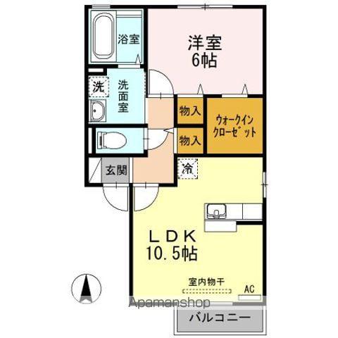 コーポK D棟(1LDK/2階)の間取り写真