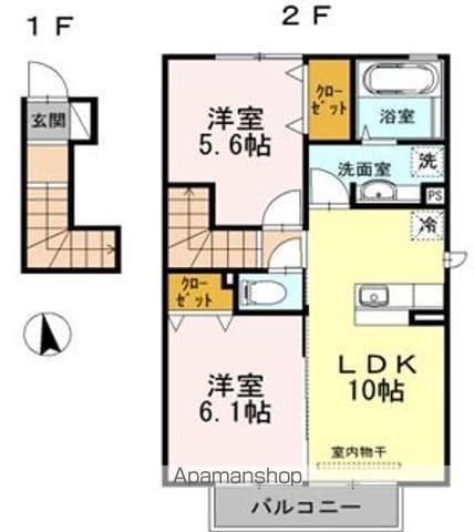 黒髪サンハイツⅢ B棟(2LDK/2階)の間取り写真
