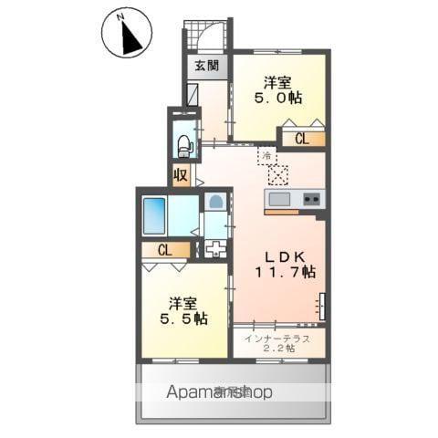 ハレカピリナ新涯(2LDK/1階)の間取り写真