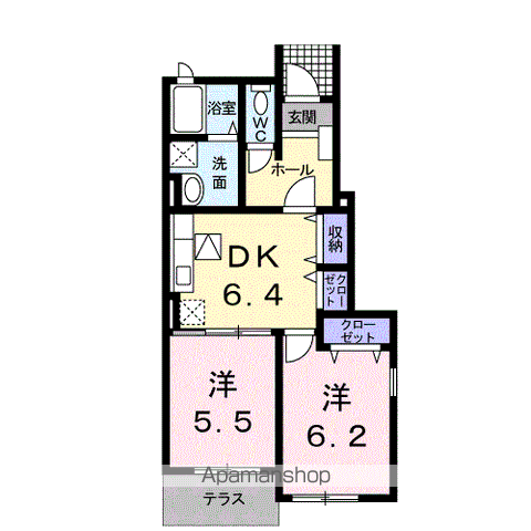 リアンフォールⅡ(2DK/1階)の間取り写真