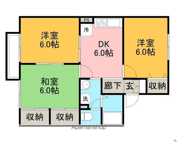 レジデンス95D棟(3DK/2階)の間取り写真